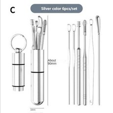 678Pcs 세트 귀 왁스 피커 청소 스테인레스 스틸 Earpick 리무버 큐렛 픽업 클리너 청소기 스푼 케어, 3)C