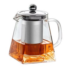 玻璃茶壺 方形過濾泡茶壺 高硼矽玻璃壺 大容量 耐熱 泡茶壺玻璃, 玻璃/不鏽鋼, 1套, 950ml