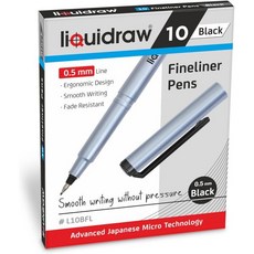 블랙 파인라이너 펜 - 10개 세트 | 섬세한 0.5mm 팁 | 저장용 지갑 포함 | 아티스트 필기 그림 서예 스케치용 검은색 펜 | 인체공학적 디자인 | 색이 바래지, Black