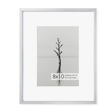 Fun Memories 20.3 x 25.4cm(8 x 10인치) 금속 액자 - 알루미늄 사진 프레임 - 12.7 x 17.8cm(5 x 7인치) 매트 - 벽 또는 탁상용 디스, 실버, 8 x 10 - 1개