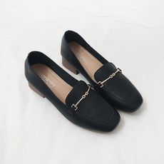 디아 로아누 골드 금장장식 소가죽 키높이 말랑 통굽로퍼 4cm
