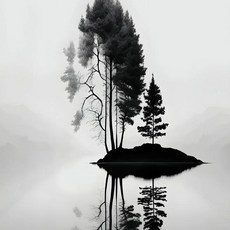 프레임리스 미니멀리스트 흑백 산 나무 풍경 포스터 인쇄 캔버스 그림 벽 예술 거실, 1. 2