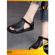 여성용 여름 가죽 오픈토 플랫 샌들
