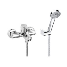 浴室淋浴龍頭組，鍍鉻手持花灑，冷熱水混合，壁掛式安裝，現代簡約風格, 1個