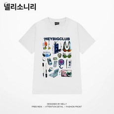 반팔 미국 레트로 티셔츠 반팔티 프린트 여름 커플 남녀 공용 복고 캐주얼 반팔티셔츠