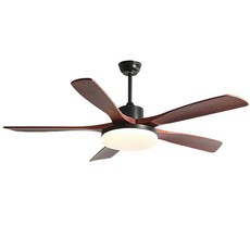 簡約木紋LED吸頂風扇燈，六檔調速靜音風扇，客廳臥室餐廳適用, HC163黑+胡桃木色ABS葉(吊杆款)變頻遙控+三色變光