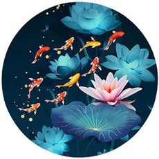 Bichon絲綢十字繡圖案布DIY組刺繡組, 荷花錦鯉