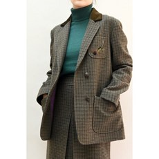 비꼴리끄 벨벳 카라 배색 투버튼 자켓 550640