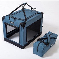 EliteField 4도어 접이식 부드러운 반려견 크레이트 (2년 ) 알루미늄 프레임 상단 커튼 휴대용 가방 플리스 침대 실내 및 실외 반려동물 집 (길이 66cm(2, Blue Gray