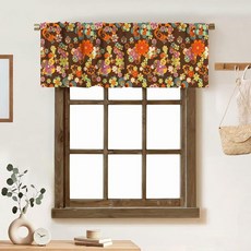 [ 736233 ] 지레인 레트로 70년대 스타일 플로럴 밸런스 커튼 컬러풀 플라워 노스탤지어 패션 로드 포켓 창문 트리트먼트 1패널 짧은 주방 거실 침실 장식용 137.2 x