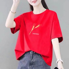 여성용 면 반팔 티셔츠 2025년 여름 신상품 빅사이즈 루즈핏 슬림핏 세련된 연령 감소 효과 라운드넥 상의