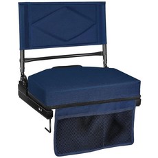 등받이가 있는 조절 가능한 경기장 시트 - 패딩 쿠션이 있는 4단계 리클라이닝 표백 의자 전면 포켓이 있는 접이식 휴대용 경기장 의자 어깨끈 158.8kg(350파운드), Black