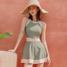 CocoDream 貼帶束腰裙式連身泳裝 2056, 薄荷綠