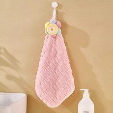 吸水速乾擦手巾手帕巾掛式衛生間廚房兒童擦手家用加厚搽手帕, 1個, 秒吸水太陽花擦手巾【粉色】1條