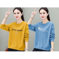 1+1 여성 긴팔 맨투맨 봄 가을 패션 캐주얼 라운드 상의 루즈핏 긴팔티 기질 풀오버 숏 맨투맨 티셔츠 2P CY