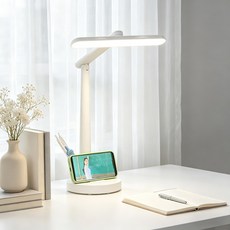 HUO JI LED 학습용 와이드 책상 스탠드 조명, 흰색 충전/유선 겸용 모델