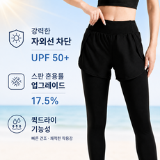 엘라웨어 여성 투인원 워터레깅스 래쉬가드 하의 빅사이즈, 블랙 블랙