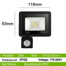 LED FLOODLIGHTS PIR IP66 30W 10W 200W HANGING MOTION 100W 50W 150W SENSOR AC175V 265V 20W EXTERIOR, Cold White, 1개