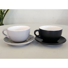 국산 색상별 카페라떼 커피 잔 앤 받침 3호(340ml) 인쇄제작가능, 무광블랙, 1개