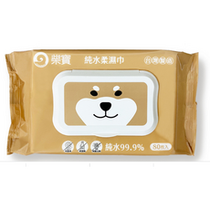 柴寶 純水柔濕巾 80枚入-純水配方、無添加、加厚柔韌、可愛柴犬造型, 1個, 80張, 391g