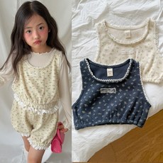 와플 조끼 뷔스티에 유아동 키즈 아기 여아 레이스 플라워 크롭조끼