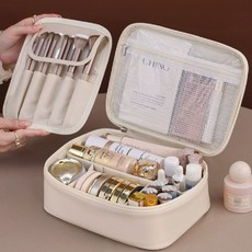 비니오 메이크업 수납 박스 파우치형 휴대용 대용량 케이스, 1개, 화이트