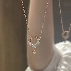 臺彎出貨 正品999純銀項鏈女夏輕奢ins小衆星月鎖骨鏈防過敏網紅2023年新款, 1個, 【精美手提袋禮盒】,月牙水晶項鍊【銀色】