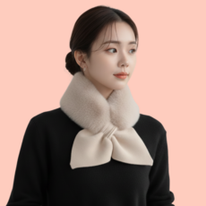 몽그리아 풍성한 리본 퍼목도리 1+1 니트 퍼 머플러 5 colors