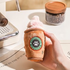 포아틀리에 강아지 고양이 커피컵 봉제 장난감 삑삑이 부드러운 촉감 정교한 자수 데일리 놀이 중소형견 대형견 공용, 브라운, 1개
