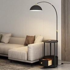 多功能收納落地燈 現代簡約風 附帶抽屜置物檯面 客廳臥室適用, 黑色