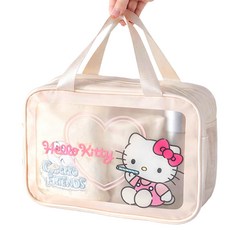 산리오 2중구조 메쉬 방수 수영가방 대형 목욕 비치백, 베이지 헬로키티