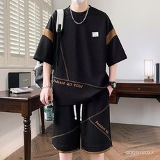 夏季新款套裝男 寬鬆 夏季男裝一整套 青年 潮流 休閒 短袖短褲兩件裝 BF風 吸濕 排汗 透氣 男生五分袖五分褲套裝