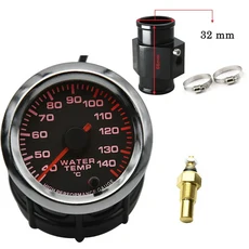 호환 수온 조인트 어댑터 1/8 NPT 센서 차량 레이싱 계량기 섭씨 40-140 도 수온 게이지 7 색 백라이트 26-, 12 32mm adapter BK