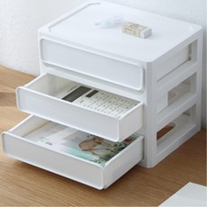 사무실 책상 소형 3단 슬라이딩 서랍 정리함 화이트 문구수납, 1개