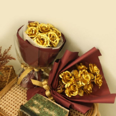 황금 장미 꽃다발 특별 부모님 집들이 골드 장미 꽃다발 명절 인테리어 프러포즈 미니어처 황금빛 일반형