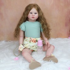 [브리튼] 70cm 입체적인 페인트 피부 부드러운 실리콘 리본돌 아기 소녀, [01] Finished doll, [01] WHITE, 1개