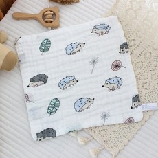 六層紗布口水巾方巾小方巾：柔軟吸水、多用途寶寶手帕、兒童洗臉巾、幼兒園必備, 1個, 41-小刺蝟【30*30】