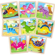 해외 OSBOO 만 2-4세 나무 퍼즐 9피스 공룡 직소 3-5세 유치원 학습 활동 및 교육용 장난감 남아 여아용 선물 미국매장정품+ 1724487, 공룡 1.