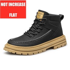 사이즈 남성 부츠 엘리베이터 신발 가죽 발목 뒤꿈치 높이기 남자 7CM Masculino, 37, Bla Flat