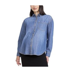 Motherhood Maternity 여성용 데님 섀킷 긴소매 버튼 다운 임산부 셔츠 미디엄 워시 XS, M