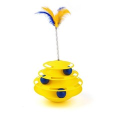 貓轉盤 互動玩具 四層軌道設計 貓咪玩具, 敞開款黃色帶逗貓棒,PP材料環保無異味, 1個