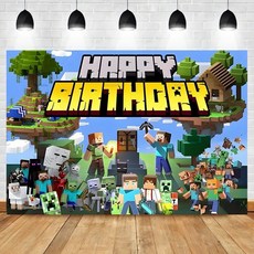 설레인 마인크래프트 생일 축하 배너 3D, 1개, 150x100cm
