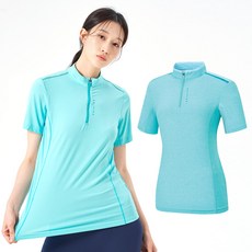 콜핑 여성 하이쿨 메쉬 스판 등산 여자 반팔 집업티셔츠