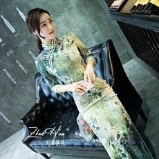 古典風灼華旗袍 尾牙宴會聚會謝師宴舞會上海風聖誕趴主持婚宴綠色中長袖長旗袍