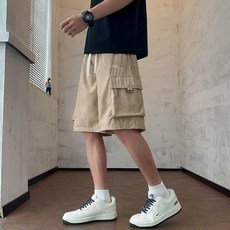 工裝短褲男 夏季薄款 冰絲涼感 速乾 透氣 寬鬆 舒適 五分褲 多口袋, 卡其色