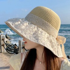 투니스 여성 레이스 리본 버킷햇, 베이지