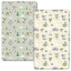 Mindsoft 2피스 61 x 96.5cm(24 x 38인치) 웨스턴 카우보이 유아 아기 침대 시트 세트 미니 휴대용 아기 침대 시트 신생아 침구 아기방 아기 시트 여, 수채화 드래곤