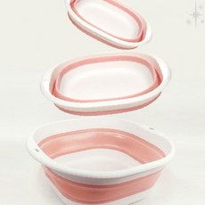 실리콘 접이식 세면대야 휴대용 캠핑 여행용 공간절약 수납형 빨래 설거지 욕실, 1개, 핑크-중