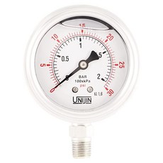 Unijin P255 시리즈 2.5 인치 다이얼 오일 충전 풀 스테인리스 스틸 압력 게이지 0-160 PSI/kPa ±1.6% 정확도 0.6 cm NPT 하단 마운트