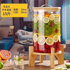 臺灣出貨大容量冷水壺涼水壺帶龍頭檸檬水壺果汁可樂飲料桶容器泡酒玻璃瓶廚房神器, 8升+竹底座, 1個